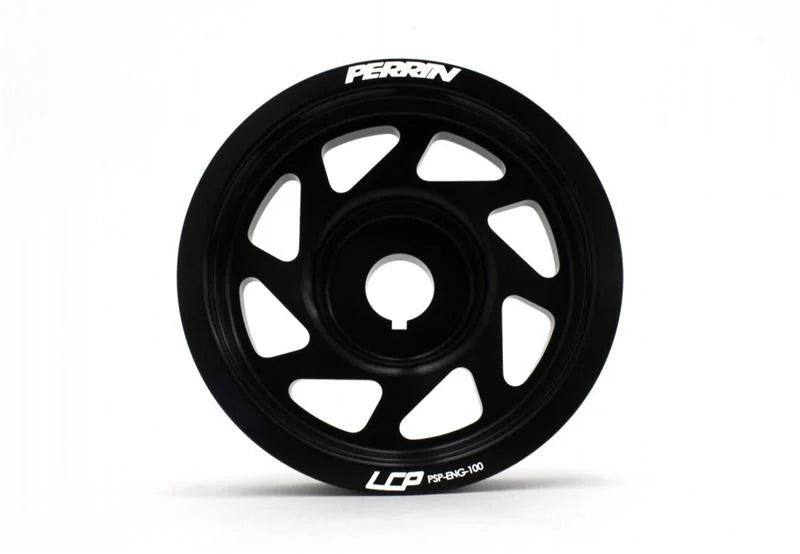 PERRIN 93-14 Subaru Impreza (Incl. 02-14 WRX) / 04-21 STI Lightened Crank Pulley - Black - Back View
