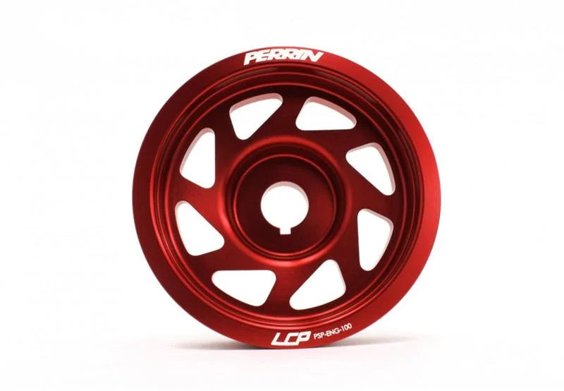 PERRIN 93-14 Subaru Impreza (Incl. 02-14 WRX) / 04-21 STI Lightened Crank Pulley - Red - Side View
