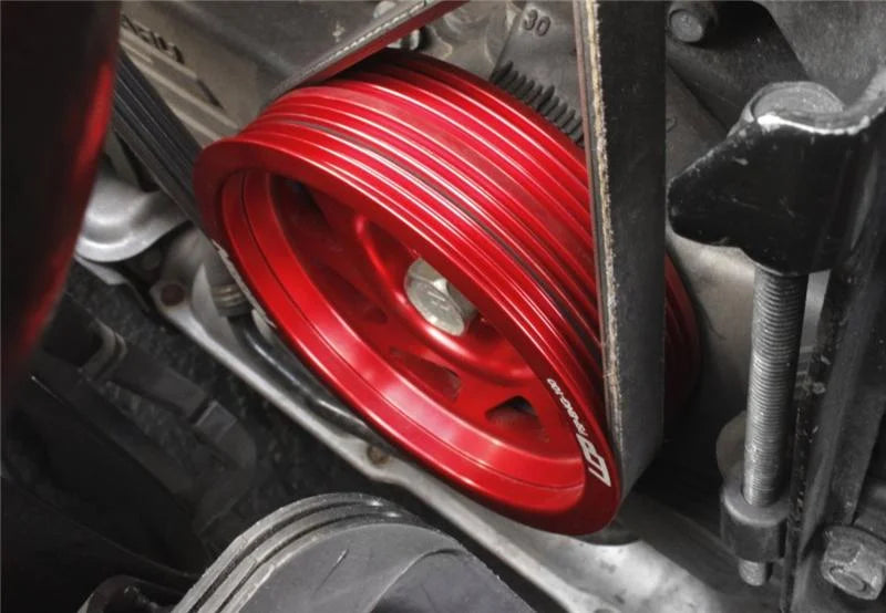PERRIN 93-14 Subaru Impreza (Incl. 02-14 WRX) / 04-21 STI Lightened Crank Pulley - Red - Back View