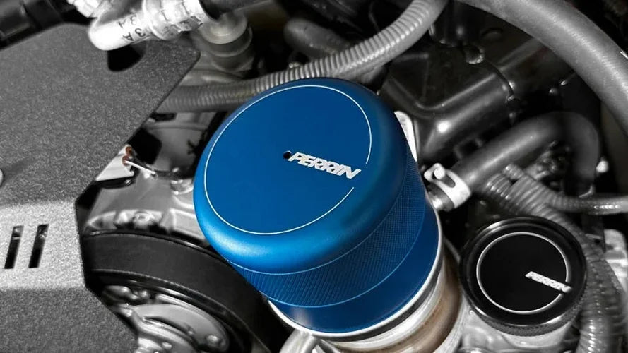 PERRIN 15-25 Subaru WRX & 13-25 BRZ/FR-S/86/GR86 Oil Filter Cover - Blue - Back View