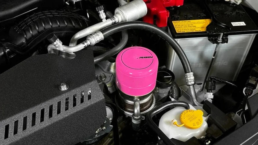 PERRIN 15-25 Subaru WRX & 13-25 BRZ/FR-S/86/GR86 Oil Filter Cover - Hyper Pink - Installation View