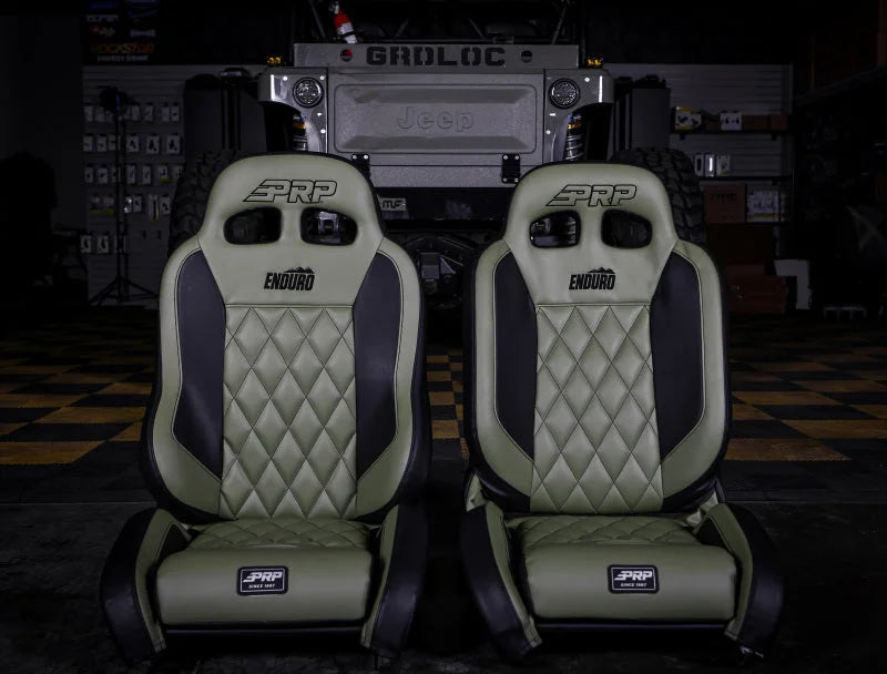 PRP 03-06 Jeep Wrangler TJ Enduro Elite Suspension Seat - Trek Edition - Black (Pair) - Installation View