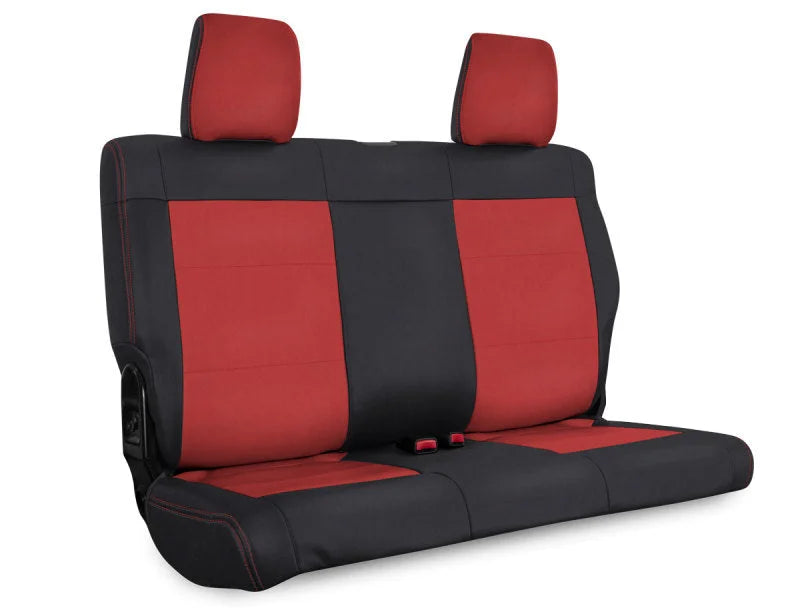 PRP 08-10 Jeep Wrangler JKU Rear Seat Cover/4 door - Black/Red - Side View