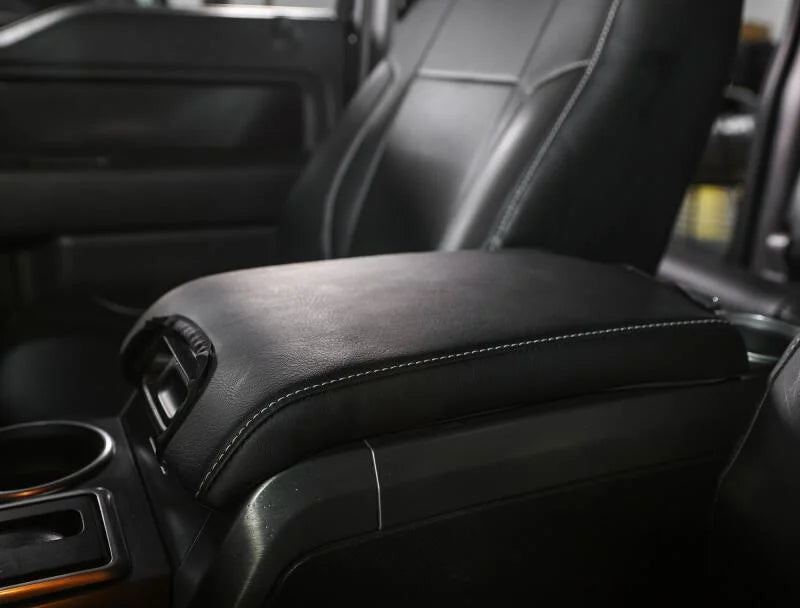 PRP 10-14 Ford Raptor  Center Console Cover- Black with Silver Stitch - Side View