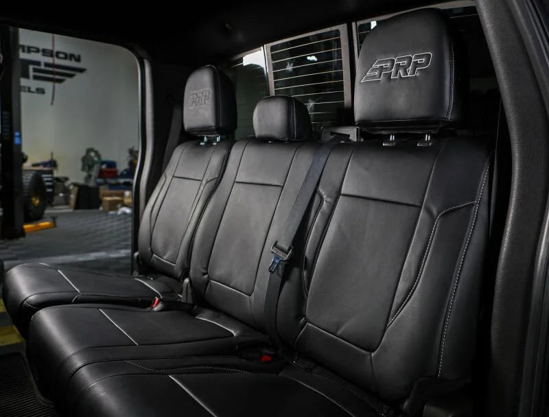 PRP 12-14 Ford Raptor  Rear Bench Seat Covers- Black with Silver Stitch - Back View