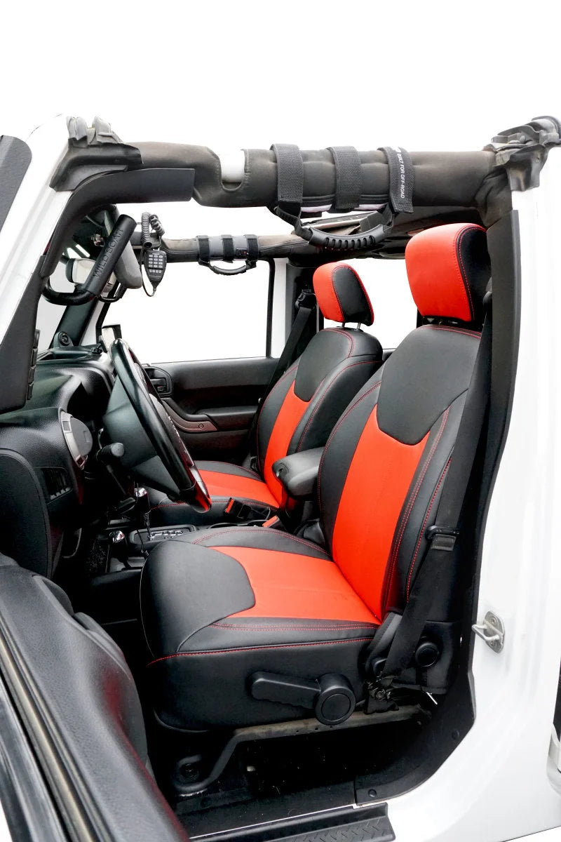 PRP 13-18 Jeep Wrangler JK Front Seat Covers/2 door or 4 door (Pair) - Black/Red - Side View
