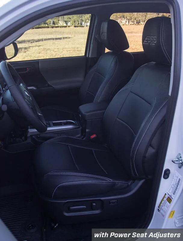 PRP 2016+ Toyota Tacoma Front Seat Covers with Electric Seat Adjusters (Pair) - Black/Grey - Side View
