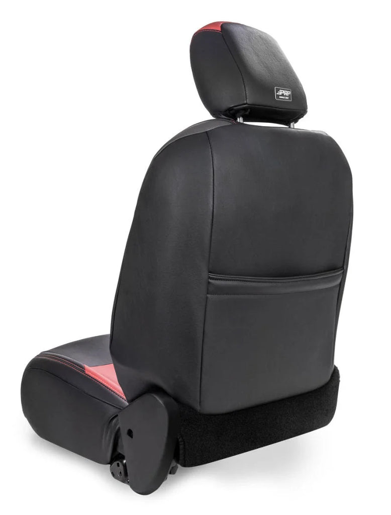 PRP 2018+ Jeep Wrangler JL/2 Door/ Non-Rubicon Front Seat Covers (Pair) - Black w/ Red Stitching - Main Product View