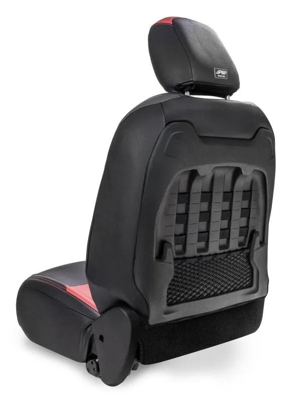 PRP 2018+ Jeep Wrangler JL/2 door/Rubicon  Front Seat Covers (Pair) - Black with Red Stitching - Side View