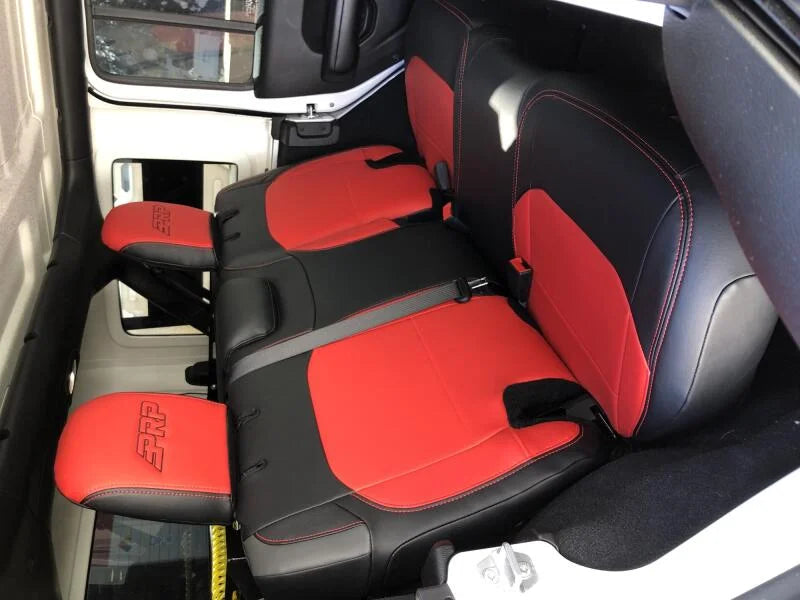 PRP 2018+ Jeep Wrangler JLU/4 door Rear Bench Cover with Leather Interior - Black/Red - Side View