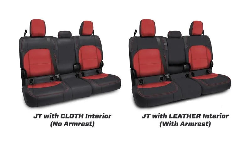 PRP 2020+ Jeep Gladiator JT Rear Bench Cover with Leather Interior - Black with Red Stitching - Side View