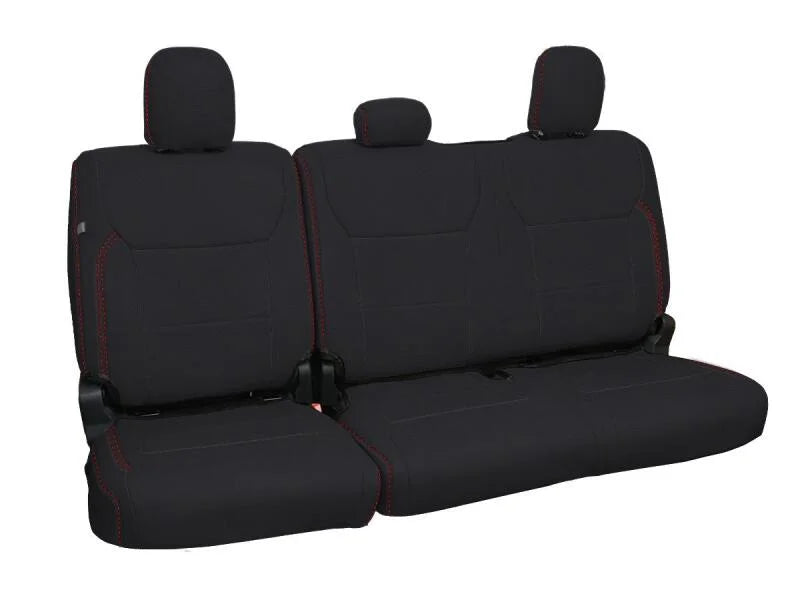 PRP 2021+ Ford 150/ 2023+ SuperDuty Rear Seat Covers (Pair) - Black w/ Red Stitch - Main Product View