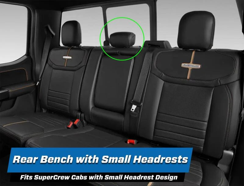 PRP 2021+ Ford 150/ 2023+ SuperDuty Rear Seat Covers (Pair) - Black w/ Red Stitch - Side View