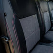 Load image into Gallery viewer, PRP 2021+ Ford 150/ 2023+ SuperDuty Rear Seat Covers (Pair) - Black w/ Red Stitch - Back View