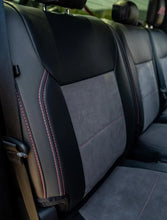Load image into Gallery viewer, PRP 2021+ Ford 150/ 2023+ SuperDuty Rear Seat Covers (Pair) - Black w/ Red Stitch - Back View