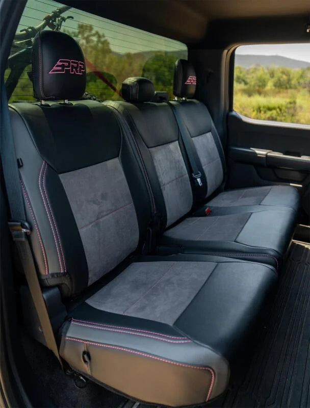 PRP 2021+ Ford 150/ 2023+ SuperDuty Rear Seat Covers (Pair) - Black w/ Red Stitch - Additional View 7