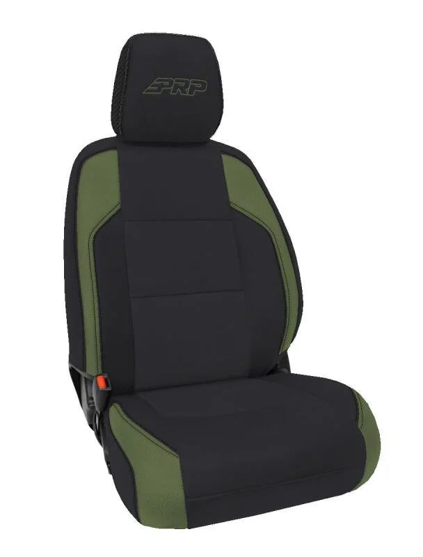 PRP 6-23 Toyota Tacoma Front Seat Covers (Pair) - Black/Olive Green - Side View