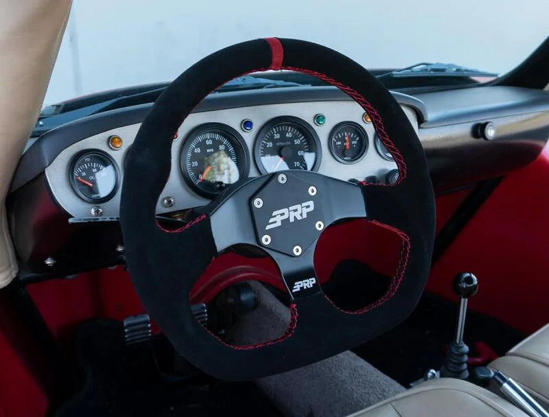 PRP Comp-R D-Shape Suede Steering Wheel - Red - Side View