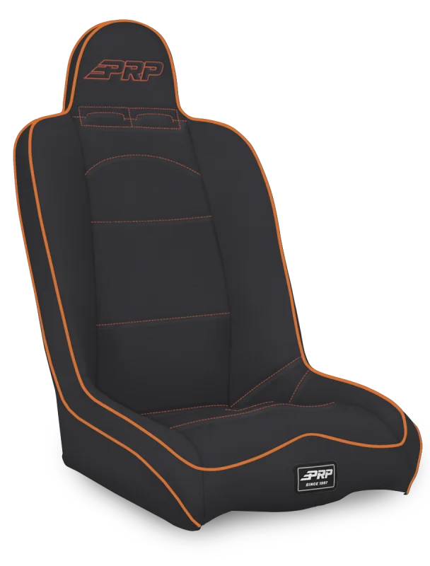PRP Daily Driver High Back Suspension Seat- Black/Orange Vinyl - Main Product View