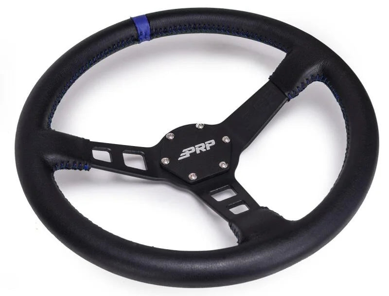 PRP Deep Dish Leather Steering Wheel- Blue - Side View
