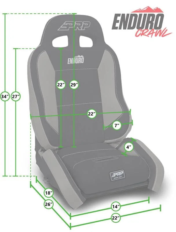 PRP EnduroCrawl Reclining Suspension Seat - Black/Green Vinyl - Passenger - Side View