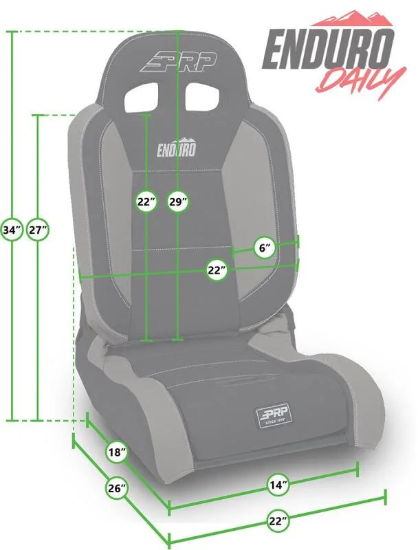 PRP EnduroDaily Reclining Suspension Seat - Black/Green Vinyl - Passenger - Back View