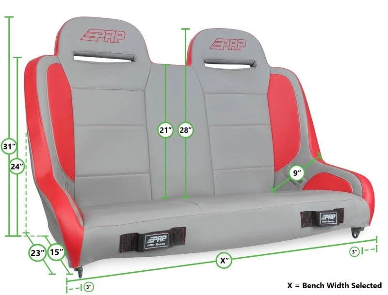 PRP Jeep CJ-7/Wrangler YJ Elite Series Rear Bench- Red - Side View