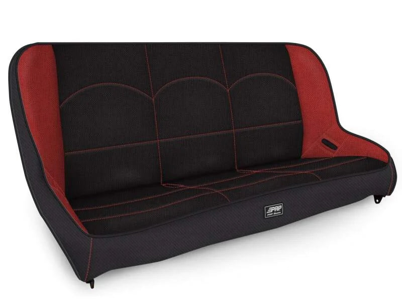 PRP Jeep TJ/LJ/JK Low Back Rear Bench - Black/Red - Side View