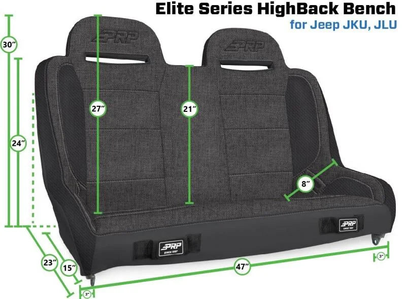 PRP Jeep Wrangler JKU/JLU  Elite Series Suspension Bench Seat - Side View