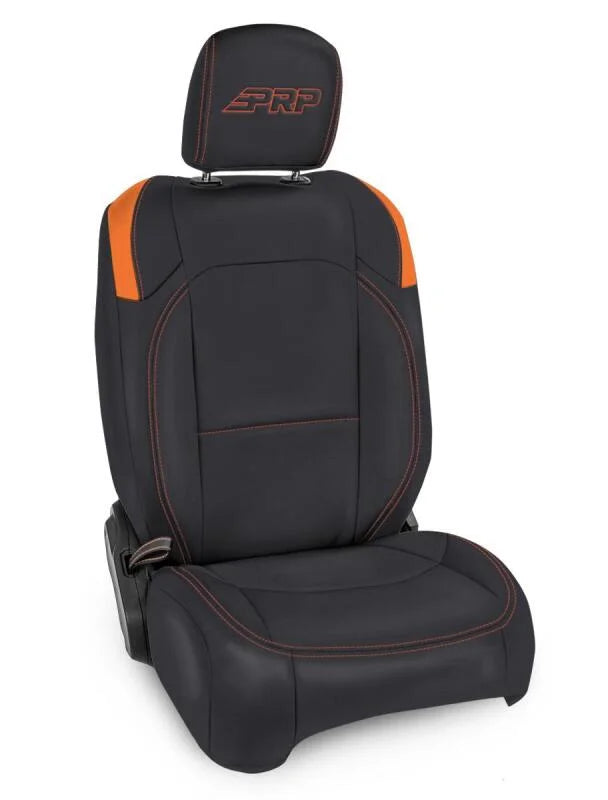 PRP Jeep Wrangler JL Front Seat Covers - 2 door- with Pocket Back (Pair) - Black/Orange - Main Product View