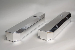 PRW Valve Cover Set; Aluminum; BBM Fabricated Billet Rail w/Vent Hole; Polished. 4044001 - Main Product View