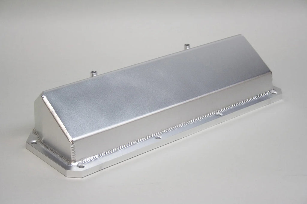 PRW Valve Cover Set; Aluminum; Fabricated Billet Rail; Satin Silver Anodized. 4035100