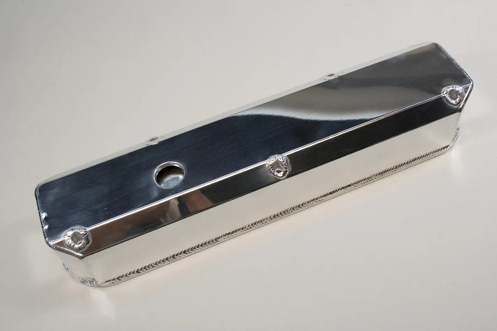 PRW Valve Cover Set; Aluminum; Fabricated Billet Rail; w/Vent Hole; Polished. 4031801 - Main Product View