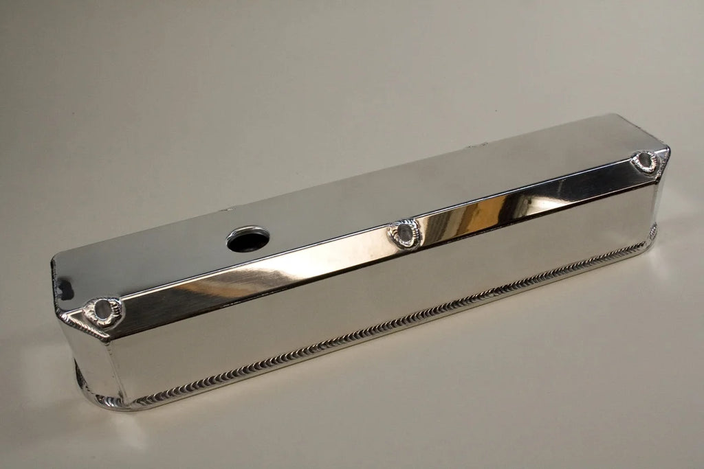 PRW Valve Cover Set; Aluminum; Fabricated Billet Rail; w/Vent Hole; Polished. 4031801 - Detail View