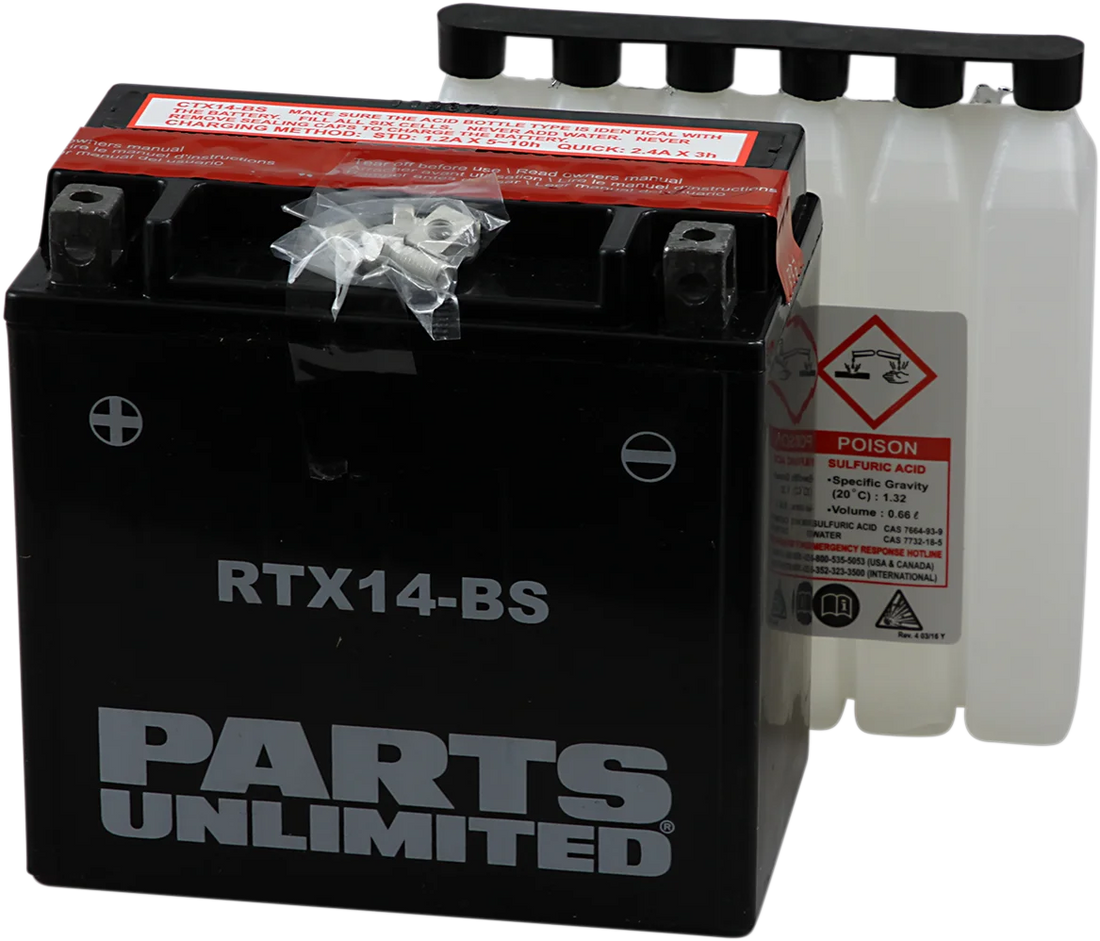 Parts unlimited AGM Battery - RTX14-BS .69 L CTX14-BS - Side View