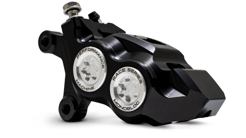 Performance Machine 08-23 FL,18-24 M8 Softail,06-17 VRod 137x4B Rce Series Monobloc Caliper Left BLK - Side View