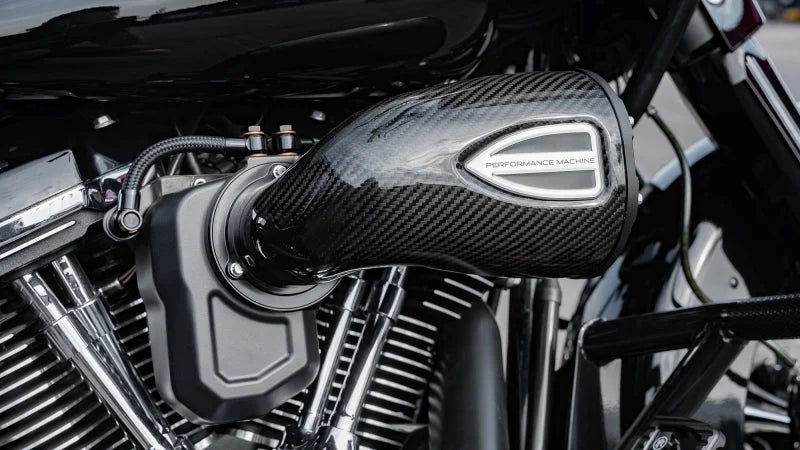 Performance Machine 17-23 Touring, 18-24 107/114/117 CI Softail C4 Series Air Cleaner - CF/Black Ops - Side View