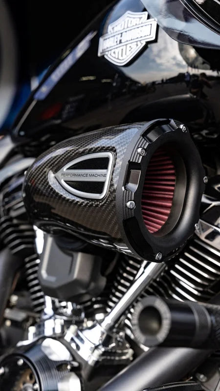 Performance Machine 93-06 Big Twin CV Carb,01-17 Big Twn Delphi C4 Series Air Cleaner - CF/Blk Ops - Detail View