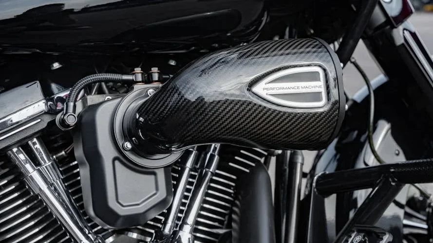 Performance Machine 93-06 Big Twin CV Carb,01-17 Big Twn Delphi C4 Series Air Cleaner - CF/Blk Ops - Side View