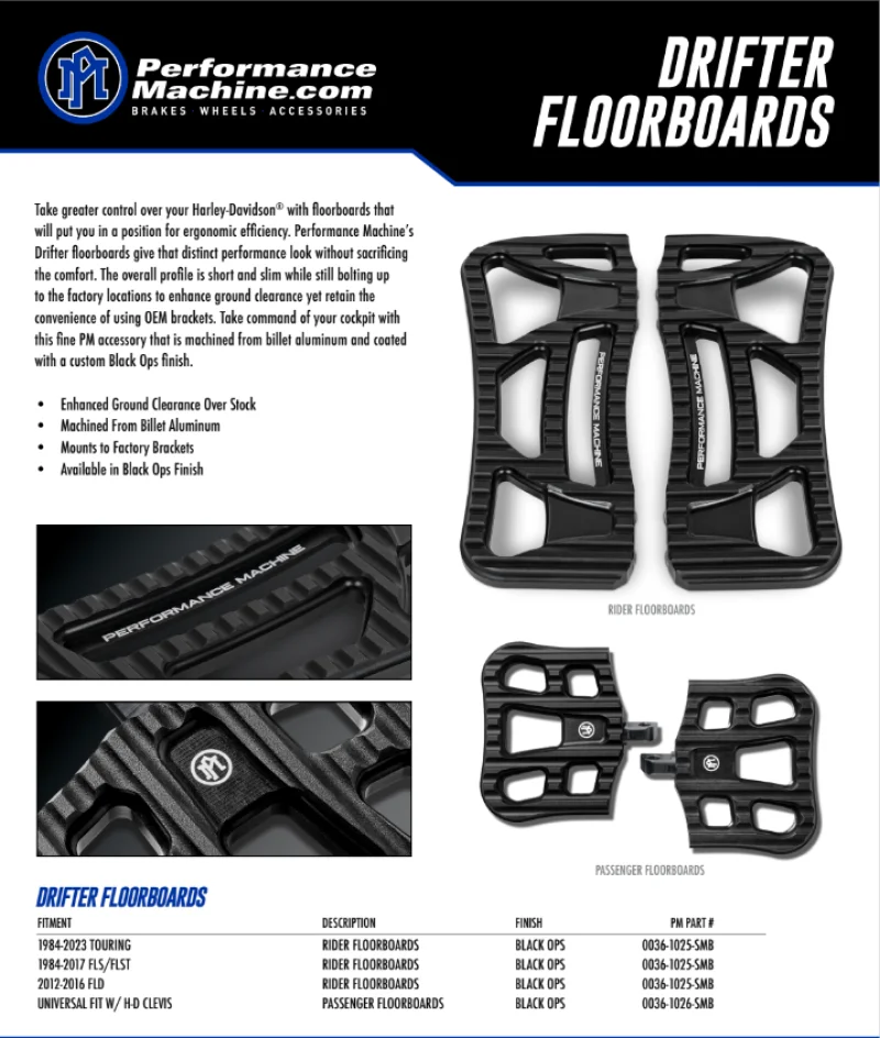 Performance Machine Floorboard Assembly Passenger Drifter - Black Ops - Side View