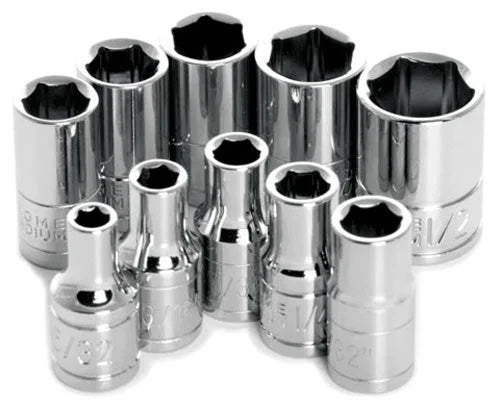 Performance Tool 10PC 1/4" DR 6PT SAE SOCKET SET W36002