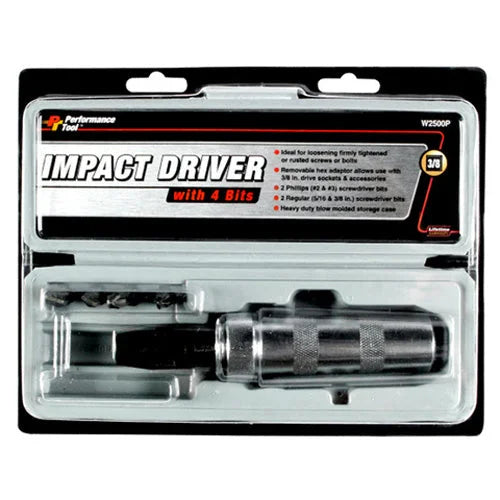 Performance Tool 3/8" IMPACT DRIVER WITH 4 BITS - Side View