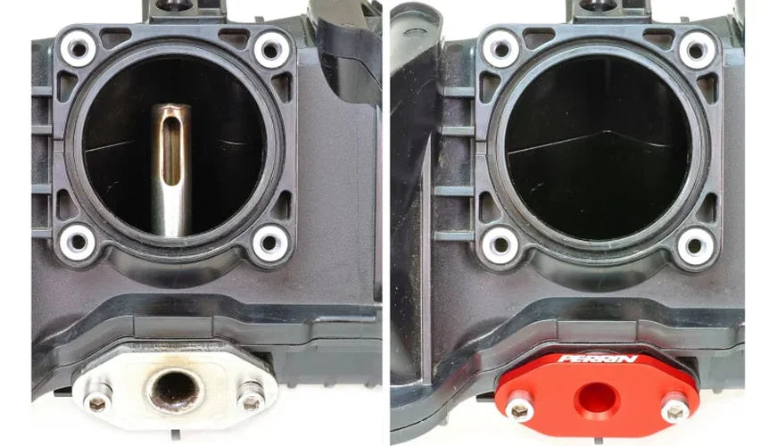 PERRIN 22-26 Subaru WRX / 20-26 Ascent & OBXT & Legacy XT Low Profile Intake Return Nozzle - Red - Detail View