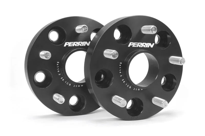 Perrin Subaru 25mm Wheel Spacers 5x114.3 BP w/56mm Hub - Black - Side View
