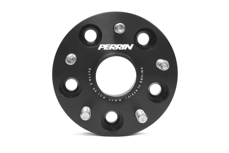 Perrin Subaru 25mm Wheel Spacers 5x114.3 BP w/56mm Hub - Black - Installation View