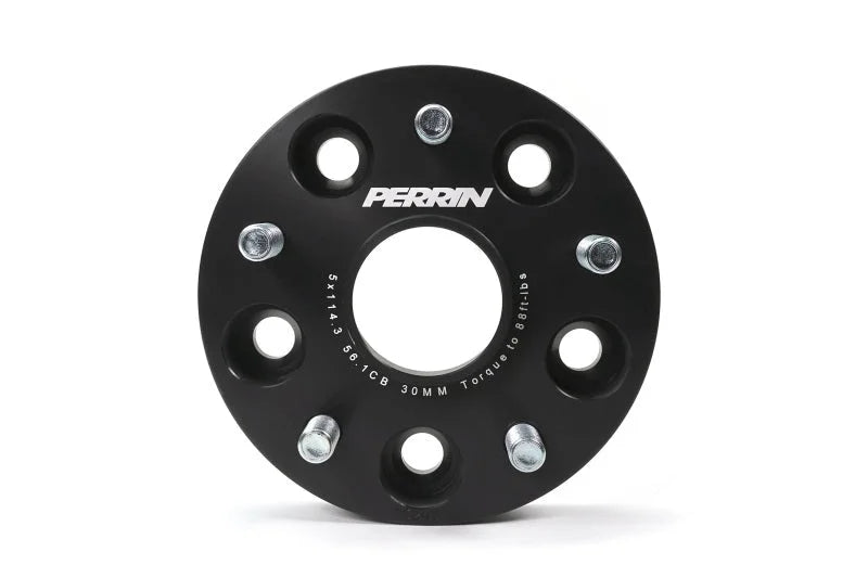 Perrin Subaru 30mm Wheel Spacers 5x114.3 BP w/56mm Hub - Black - Installation View