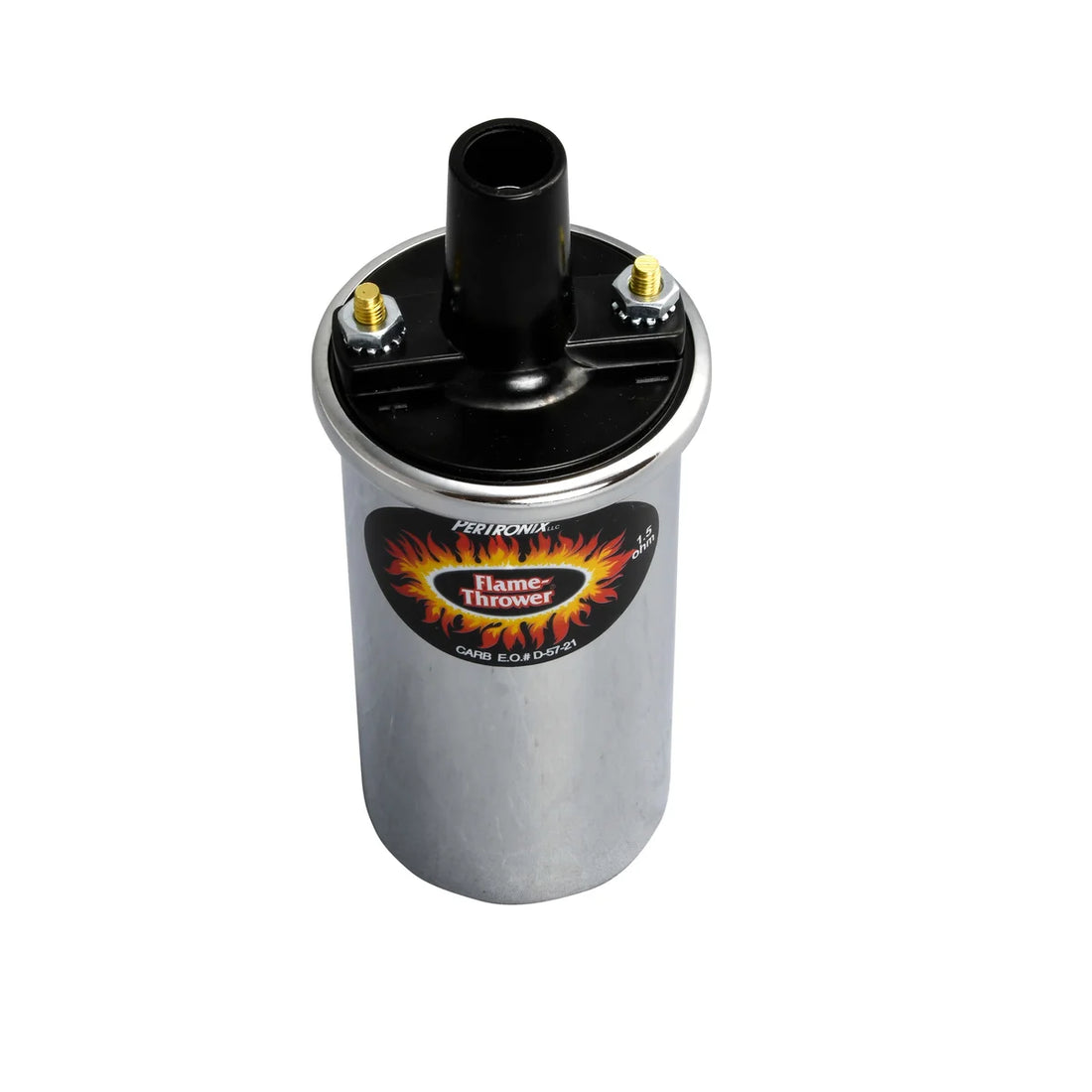Pertronix Coil Flame-Thrower (1.5 ohm) chrome 40001 - Angled View