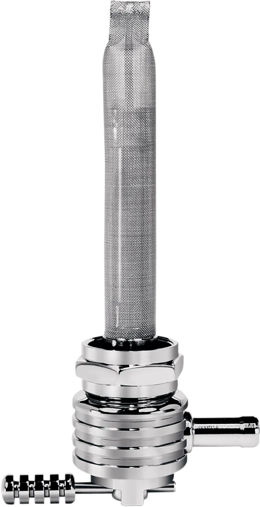 Pingel Round Fuel Valve - Wave Chrome - 22 mm 6311-CRW - Side View