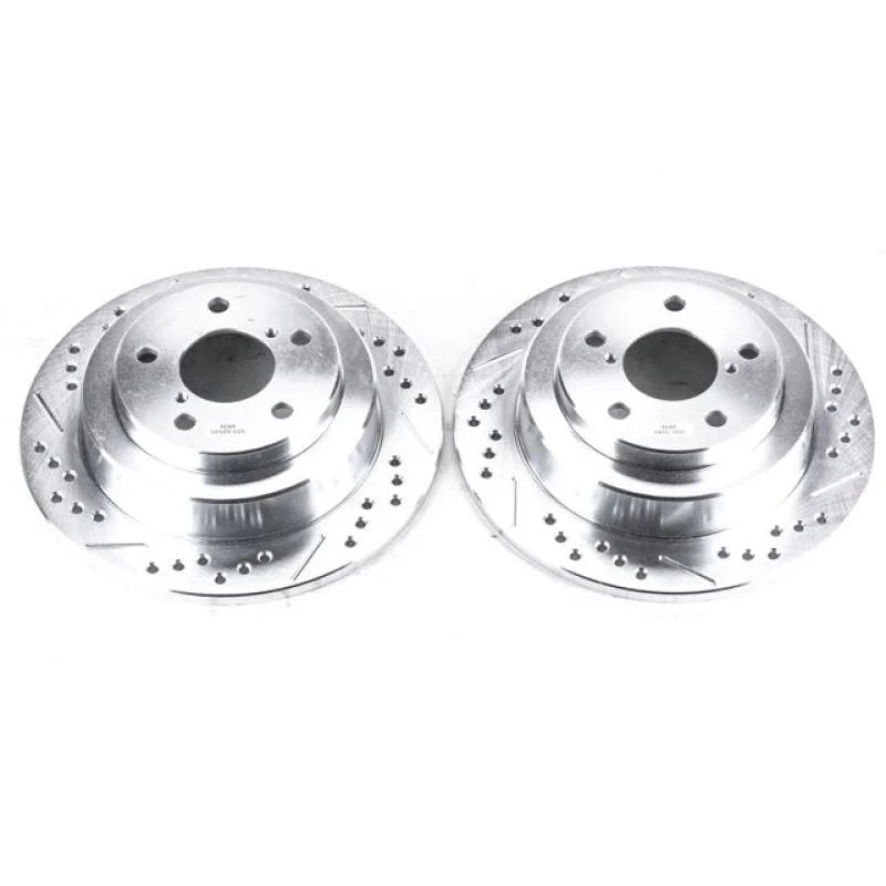 Power Stop Drilled & Slotted Rotors Pair Rear fits 2005 2006 Saab 9-2x / 1999-2008 Subaru Forester / 1993 1994 Subaru Impr...