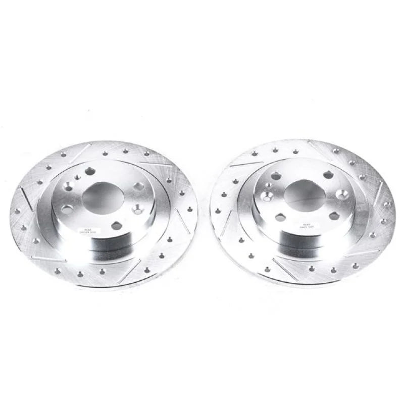 Power Stop Rear Drilled & Slotted Rotors Pair fits 1991-2000 Ford Escort / 1998-2003 Ford Escort ZX2 / 1992-1995 Mazda MX-...